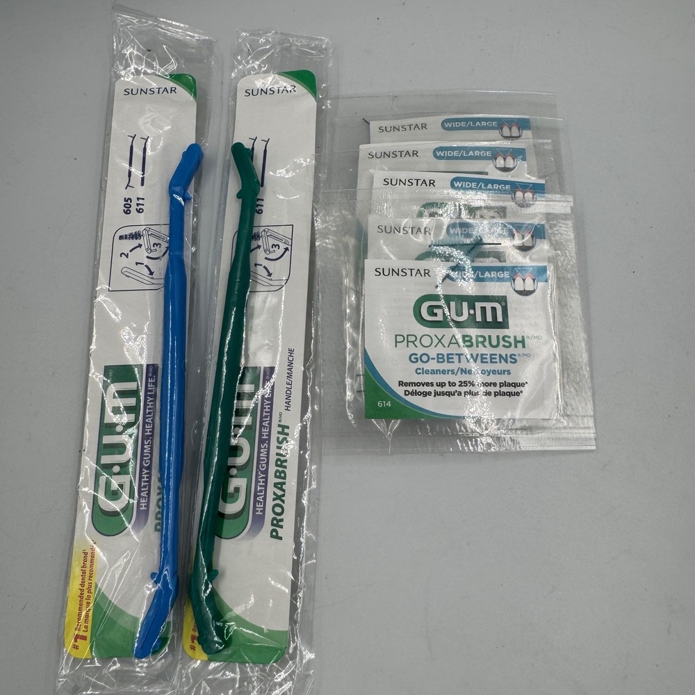 GUM Sunstar 605 611 Proxabrush Interdental Cleaners Blue‎ Green Wide Refills